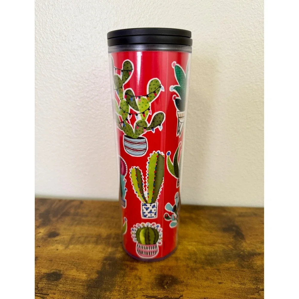Starbucks Red Cactus Succulent Christmas Holiday Travel Tumbler 16oz 011077897‎